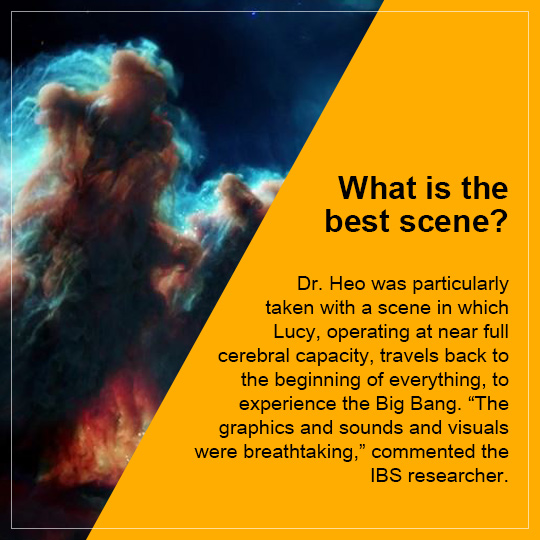 5) Dr. Heo was particularly taken with a scene in which Lucy, operating at near full cerebral capacity, travels back to the beginning of everything, to experience the Big Bang