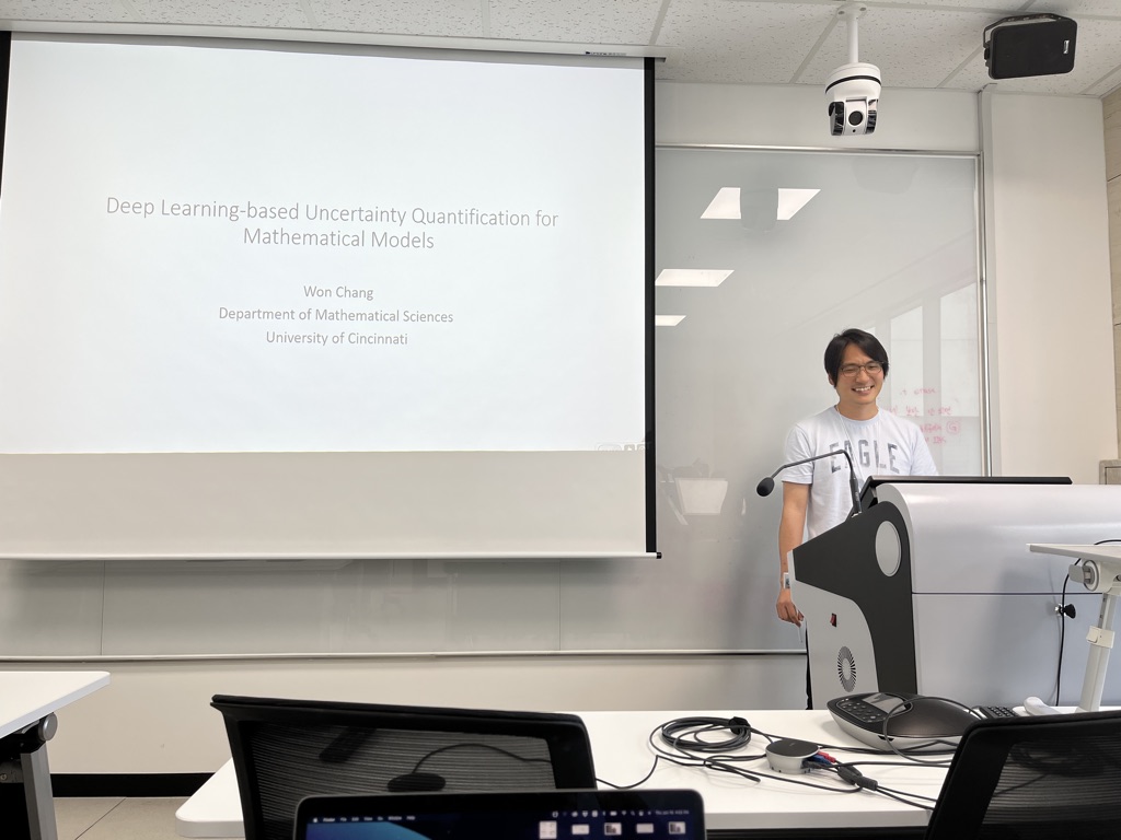 Won Chang gave a talk titled “Deep Learning-based Uncertainty Quantification for Mathematical Models” at the IBS Biomedical Mathematics Seminar