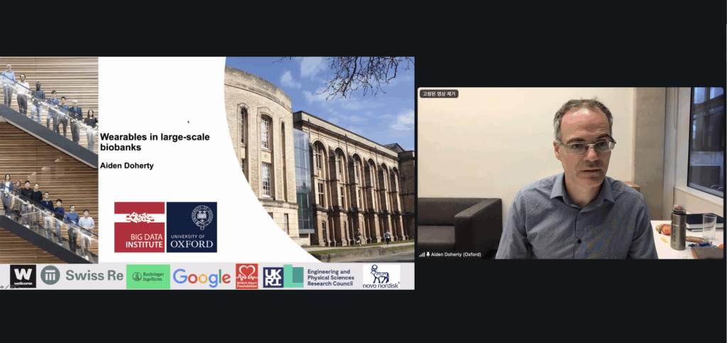Aiden Doherty gave an online talk titled “Developing time-series machine learning methods to unlock new insights from large-scale biomedical resources” at the IBS Biomedical Mathematics Colloquium.