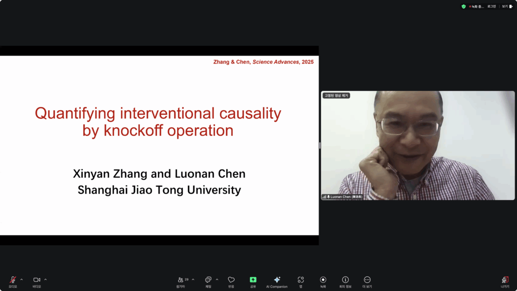Luonan Chen gave an online talk titled “Dynamical data science and AI for Biology and Medicine” at the IBS Biomedical Mathematics Colloquium.