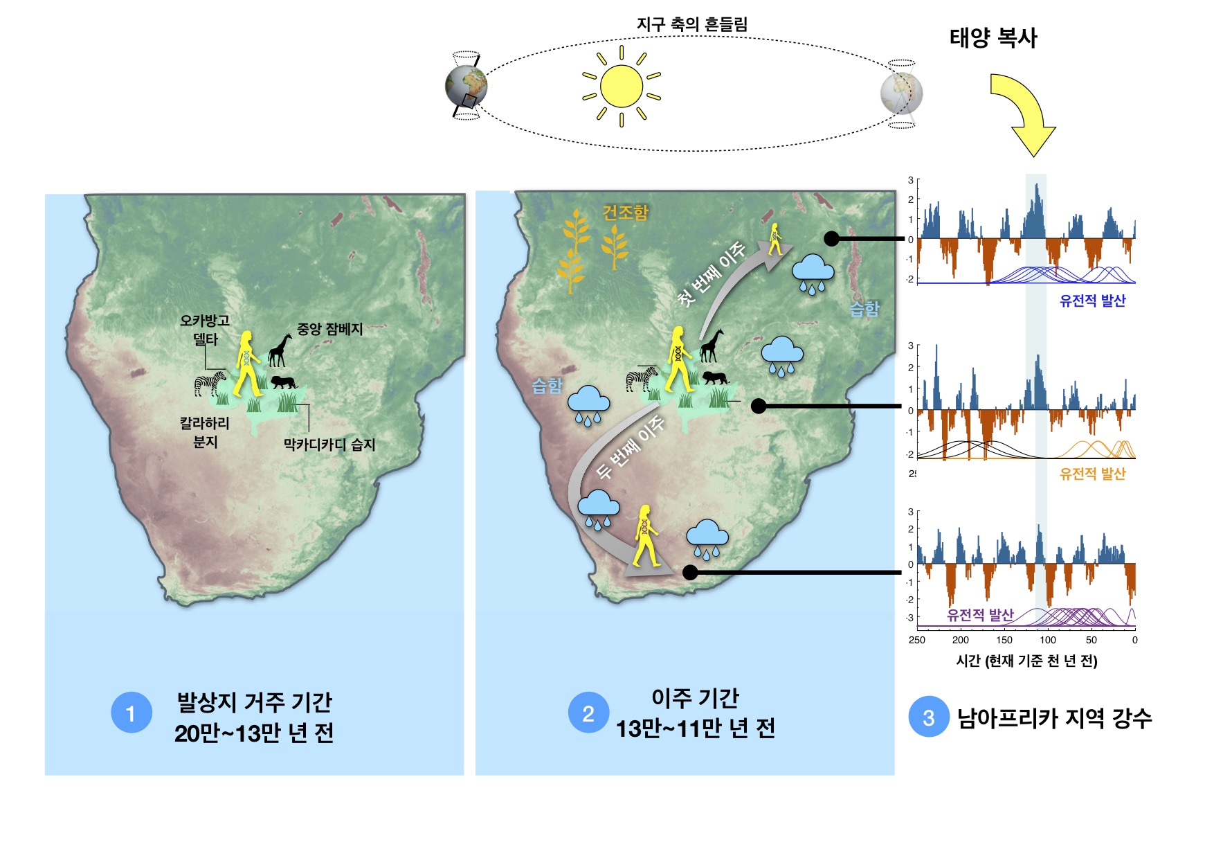 그림 2. 남아프리카 강우량과 최초 이주의 상관관계