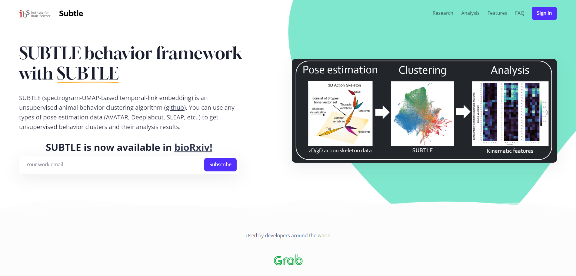 [그림 3] 기초과학연구원에서 제공하는 온라인 행동 분석 SUBTLE 프레임워크
              SUBTLE의 코드는 오픈소스로 공개되었으며, 프로그래밍에 친숙하지 않은 연구자들도 편리하게 동물 행동 분석이 가능하도록 웹서비스(http://subtle.ibs.re.kr/)를 제공하고 있다. 
              
              