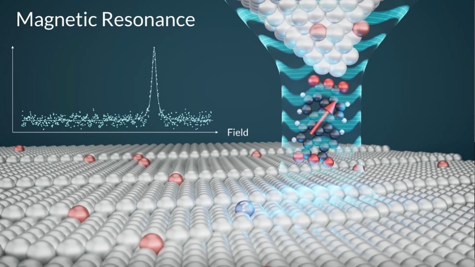 Figure 2. Operating Principle of the Quantum Sensor
          The research team achieved unprecedented levels of sensitivity and spatial resolution by attaching a PTCDA molecule to the tip of the STM and measuring ESR.