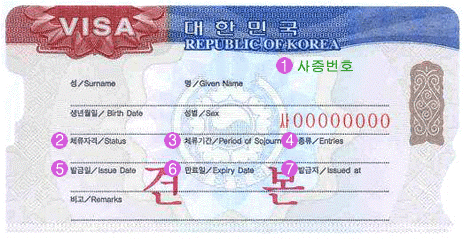 Sample of South Korean visa