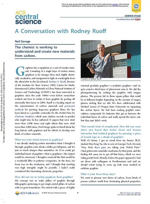 ACS interview article with Director Ruoff (Credit: ACS Central Science)