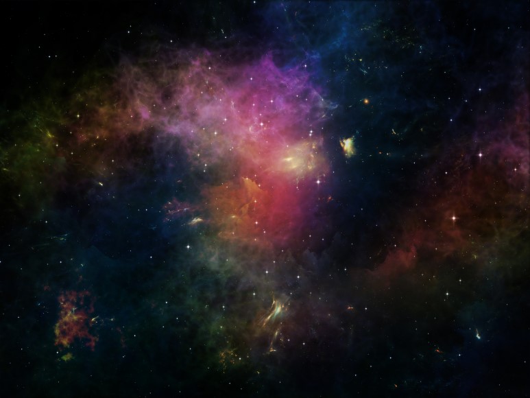 신비한 빛으로 표현된 우주. 우주에 널리 분포하는 물질인 ‘암흑물질’은 실제로 우리 눈에 보이지 않으나 우주 총 에너지의 대략 27%를 차지하고 있다.