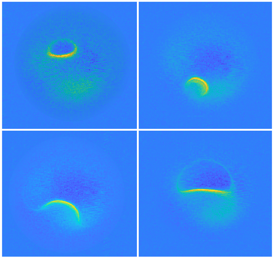 Figure 2. MRI scans on top of a titanium atom taken at different energies. The bright areas mark positions where the atom’s magnetic field is the same.
