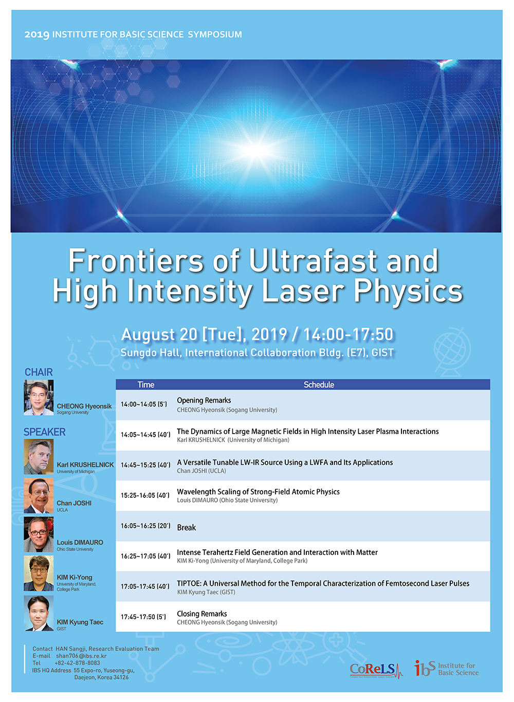 2019 IBS Symposium_Frontiers of Ultrafast and High Intensity Laser Physics