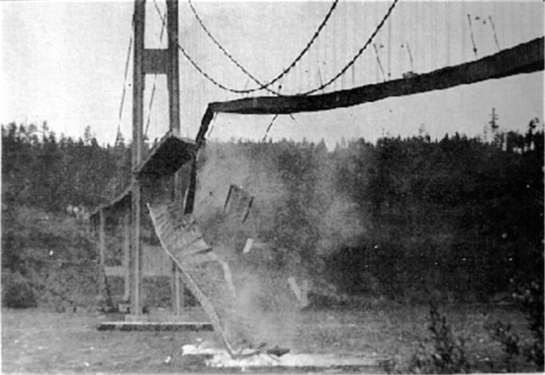 1940년 미국 워싱턴에 준공된 타코마 다리는 준공 4개월 만에 무너졌다. 바람과 다리의 진동수가 같아지는 공명 현상 때문이다. (출처: Flickr)