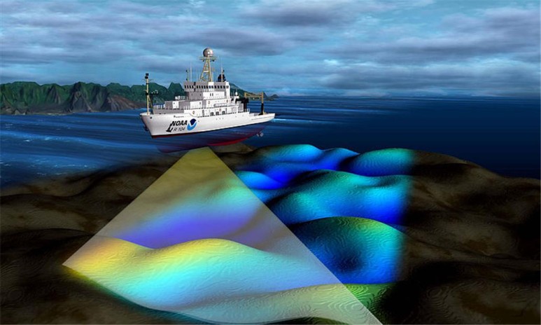 해저 지형 지물 파악에 활용되는 수중 음파 탐지 장치도 초음파를 활용하는 대표적인 기술이다. (출처: Wikimedia)