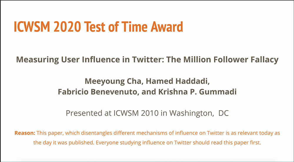 ICWSM 2020 Test of Time Award