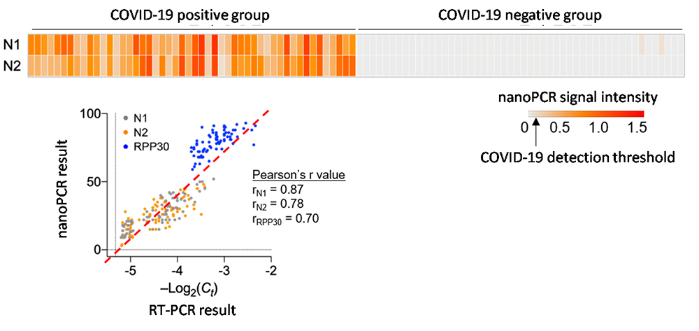 Figure 3. Comparison of nanoPCR's COVID-19 diagnostic performance and standard technology through the clinical specimen test 