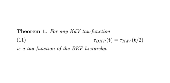 Figure 1. The main theorem describes the relationship between solutions of the KdV and BKP hierarchies. The tau functions can be identified after a simple change of variables.