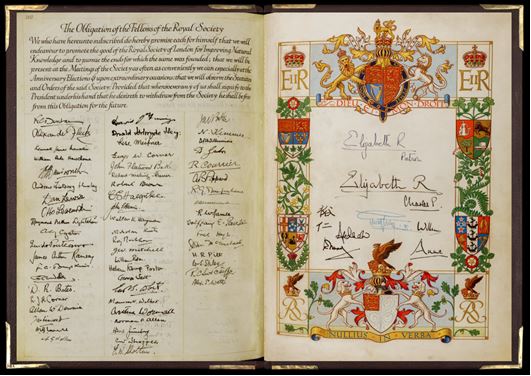 The Royal Society charter contains signature of all members since its establishment