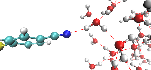 [그림 3] 흡착분자와 물분자 사이의 수소결합 상호작용을 나타낸 그림.