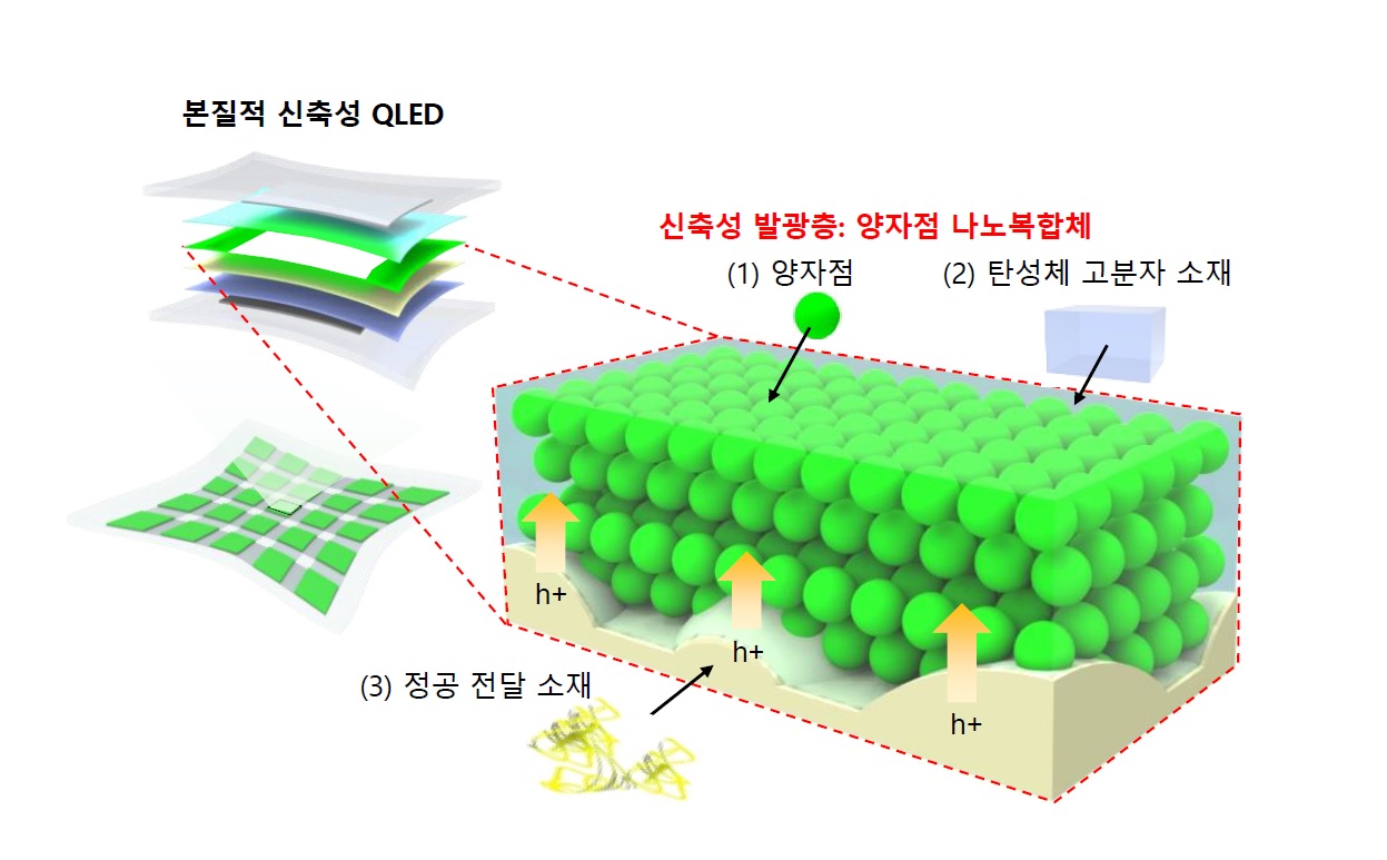 [그림 2] 연구진이 개발한 본질적 신축성 양자점 발광소자의 모식도